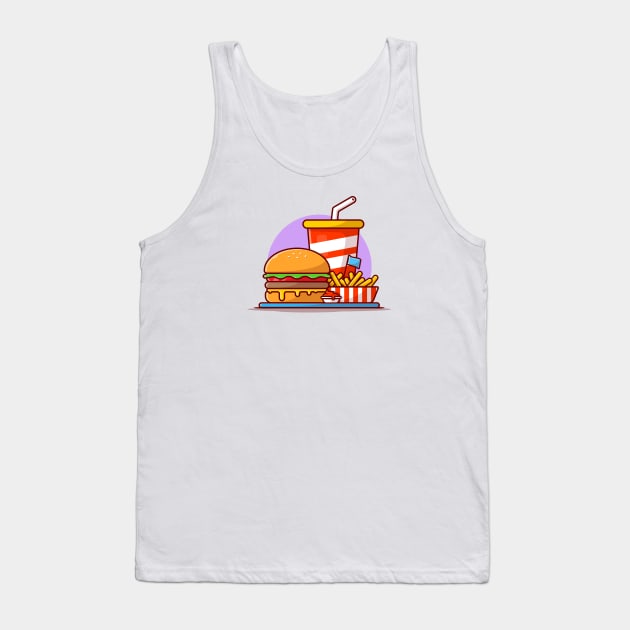 Burger, French Fries And Soda Cartoon Vector Icon Illustration Tank Top by Catalyst Labs